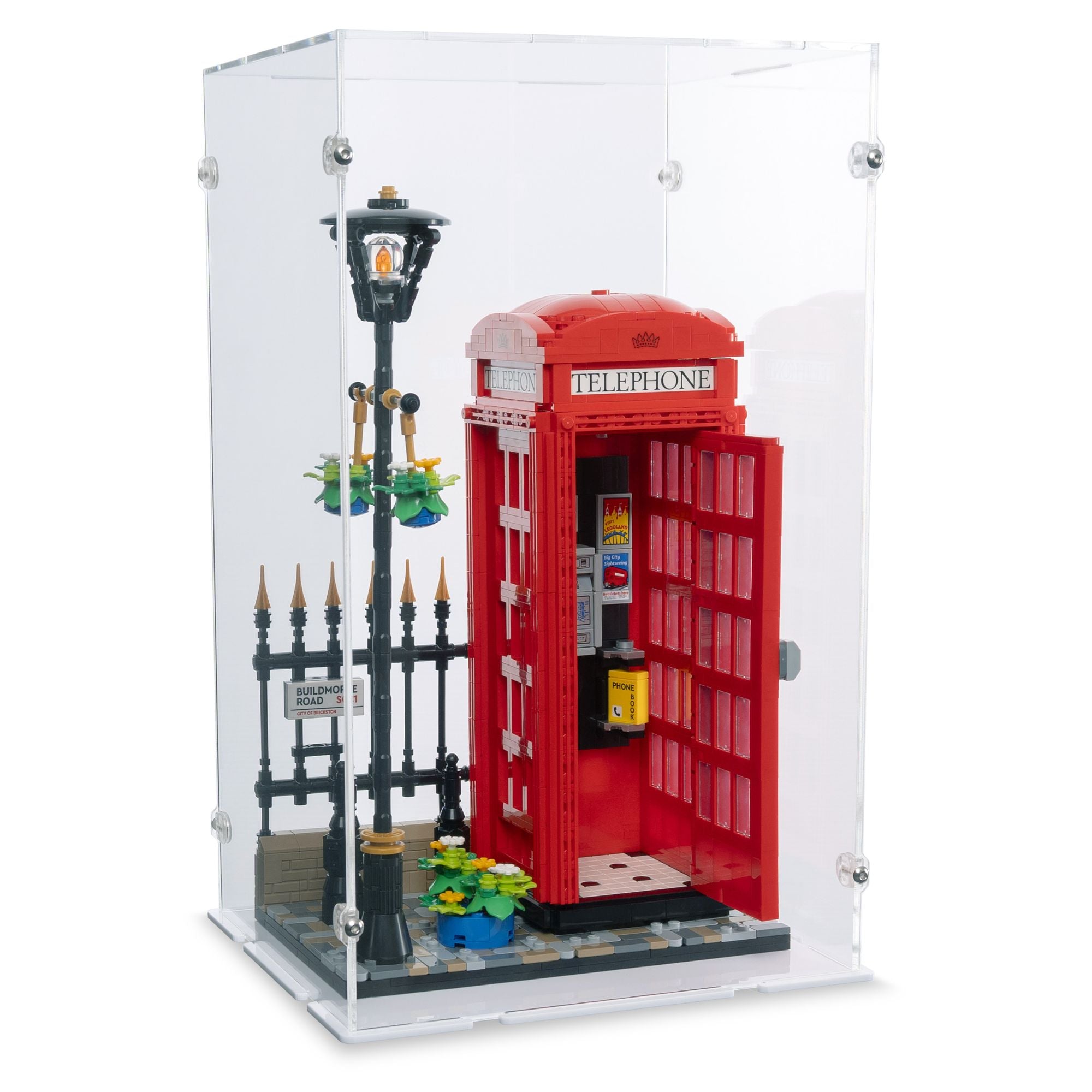Red London Telephone Box Display Case for LEGO 21347